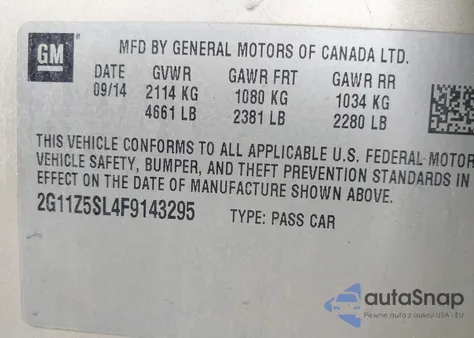 2015 Chevrolet Impala Ls z USA, uszkodzony, nr VIN 2G11Z5SL4F9143295